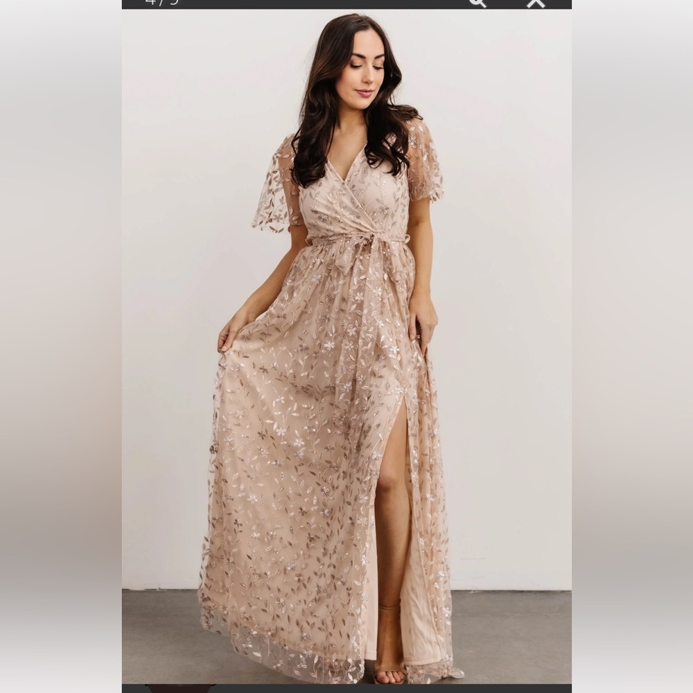 Marseille Embossed Maxi Dress, Sequin Champagne